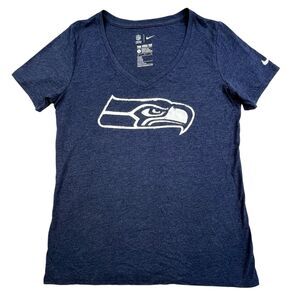 Nike Seattle Seahawks T-Shirt Womens Large Blue V Neck NFL Team Apparel NEW